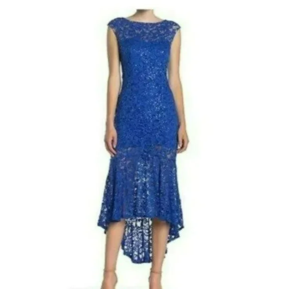 Marina Cap Sleeve Lace Sequin Gown - Picture 1 of 7